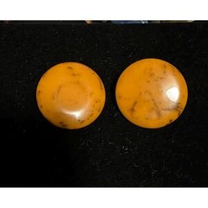 Vintage Bakelite Button Earrings Marbling Butterscotch & Brown 1.75"